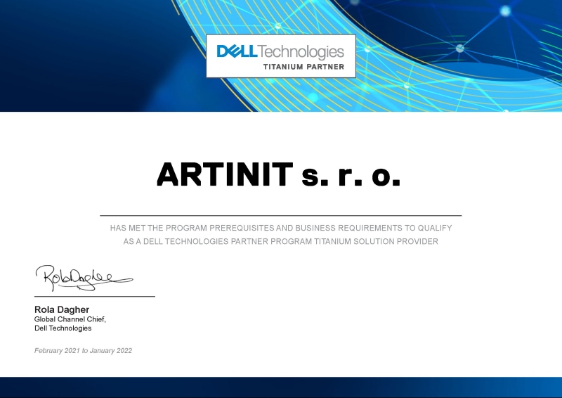 Artinit Dell Titanium Partner certifikat